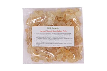 BSD Organics Natural Almond Gum/Badam Pisin/Badam Gum/Gondh Katira for ice cream, milk shakes, Jigarthanda, Body coolant, Natural Jelly,Tasty & delicious drink,and more-75 grams