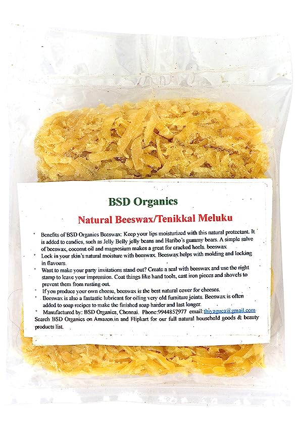 BSD Organics Natural Granules/Pellet Beeswax/Tenikkal Meluku/Mom for skin care, Lip Balm, Moisturizer, candies and more - 50 grams