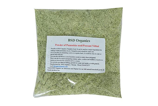 BSD Organics Powder of Pummkin seed/Poosani Vithai/kaddoo ka beej for baking, garnish soups and salads, yummy cakes, cookies and muffins and more -50 grams