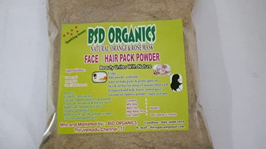 BSD Organics Natural Face Pack, Rose and Orange peel powder - 60 gm