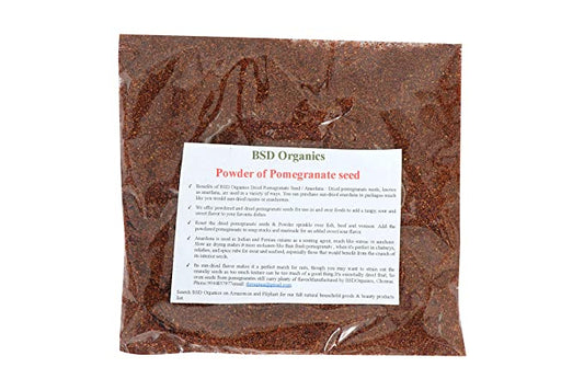 BSD Organics Powder of Pomegranate seed/Matuḷai vithai/Anaar beej/Anardana for Soups,chutneys, relishes, and spice rubs for meat, seafood and more - 50 grams