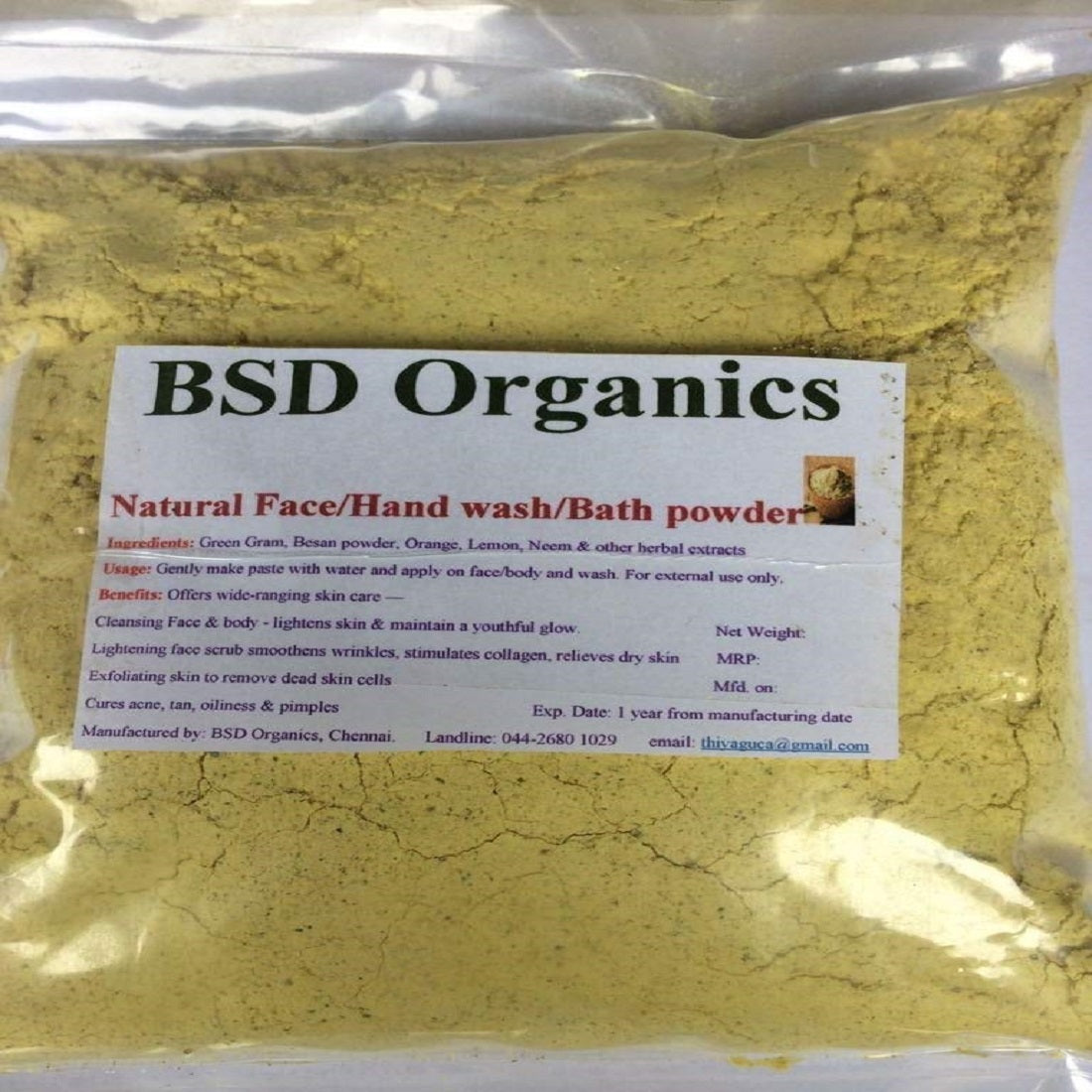 BSD Organics Natural Herbal face wash/bath powder - 100 Gram.