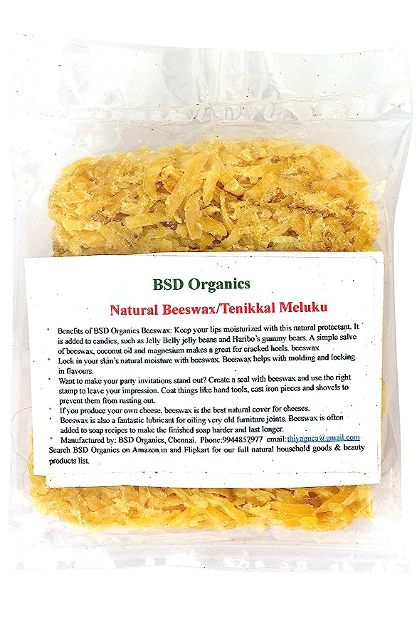 BSD Organics Natural Granules/Pellet Beeswax/Tenikkal Meluku/Mom for skin care, Lip Balm, Moisturizer, candies and more - 25 grams