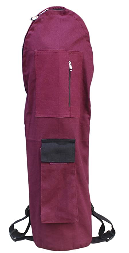 BSD Organics Cotton Yoga Mat Bag with Embroidery Multi Pocket Utility (Burgundy Red) - 1