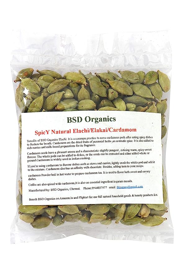 BSD Organics SpicY Natural Elachi/Elakai/Cardamom for Tea, Coffee, Sweet, Rice,Skincare, Oral Care and more - 5 grams