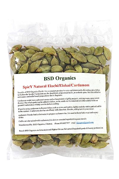BSD Organics SpicY Natural Elachi/Elakai/Cardamom for Tea, Coffee, Sweet, Rice,Skincare, Oral Care and more - 50 grams