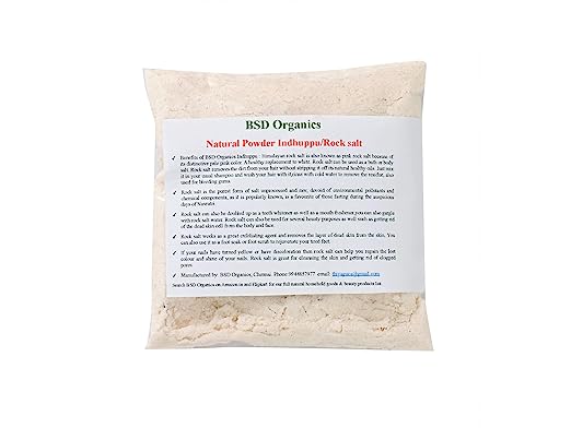 BSD Organics Natural Powder Indhuppu/Rock salt/Indian Spa Salt/Sendha namak for Dishes, Skin care, Hair care, Oral Care - 1 kilo grams