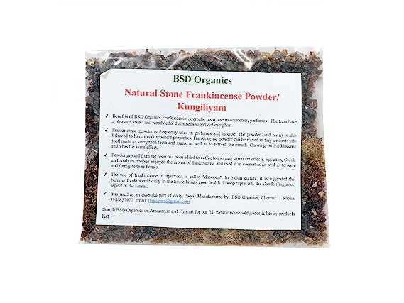 BSD Organics Natural Powder Frankincense/Kungiliyam/Lohabaan Oral Care, Insect Repellent, Puja, Cosmetic, Perfumes and More - 25 Grams