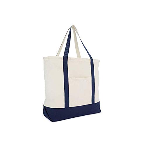 BSD Organics Heavy Duty Cotton Canvas Zippered Tote Bag - White/Navy
