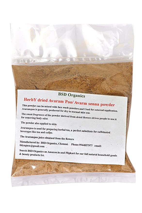 BSD Organics HerbY powder of Avaram Poo/Avarm senna/Senna Auriculata/Tanner's cassia/Tamgedu for tea, skin care and more - 500 gram
