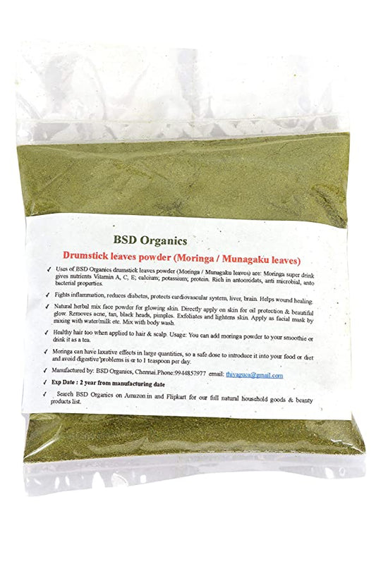BSD Organics drumstick leaves powder (Moringa/Munagaku leaves) - 100 gms
