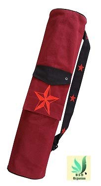 BSD Organics Cotton Yoga Mat Bag with Embroidery Multi Pocket Utility (Burgundy Red) - 1