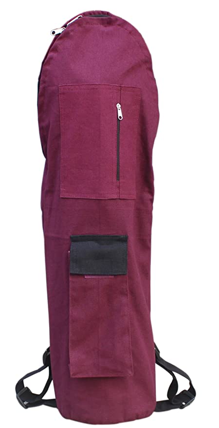 Ryan Smart Style 100% Cotton Yoga Mat Bag with Multi Pocket Utility(Maroon)